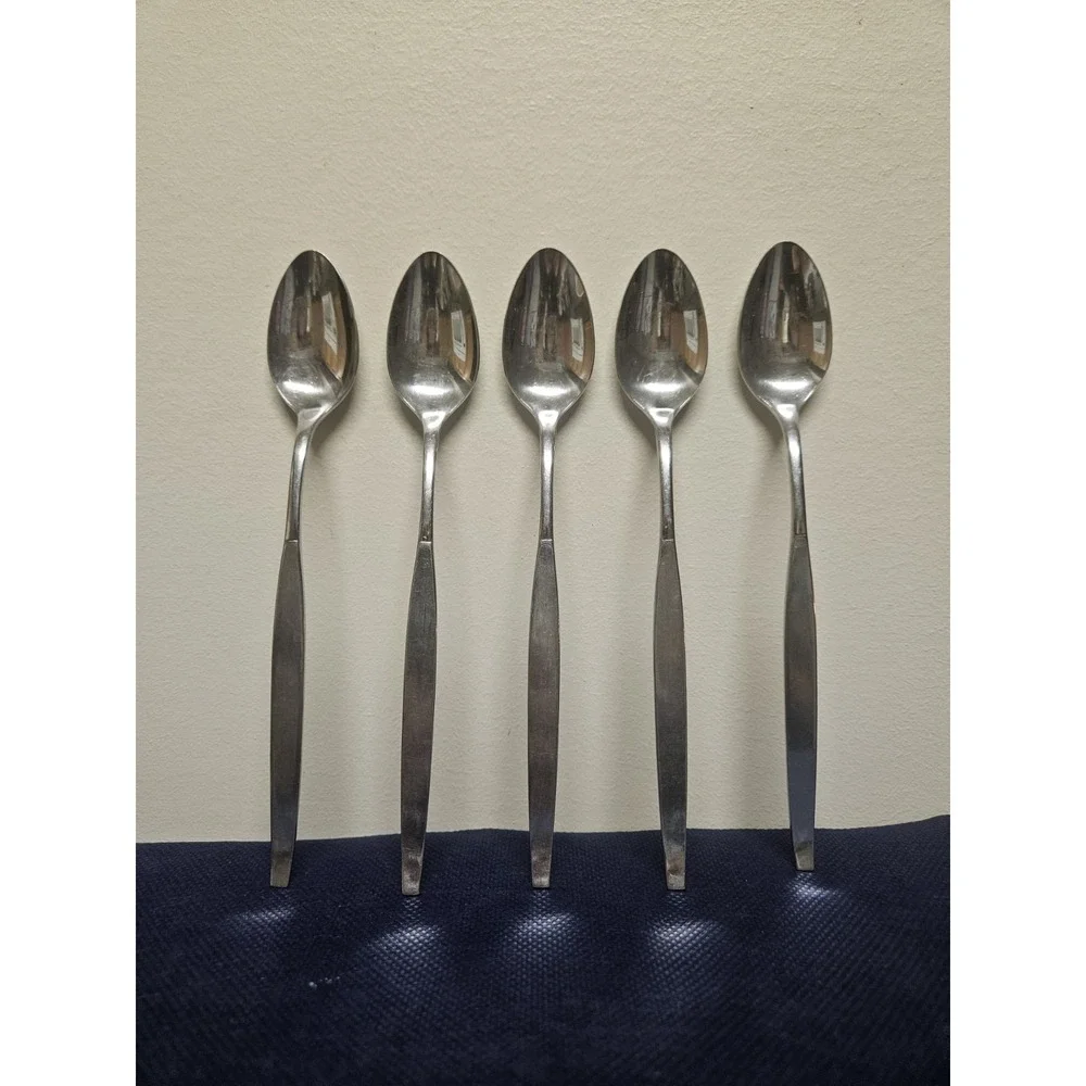 Oneida Community Frostfire Stainless Steel Spoons Set of 5 Mid Century Modern